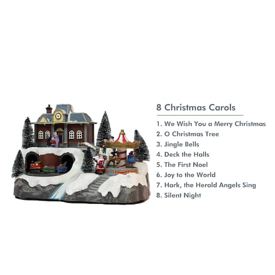 Moments in Time 12.25" Animated Train Station & Carousel Scene Décor